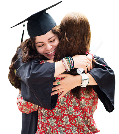 Graduate hugging mom
