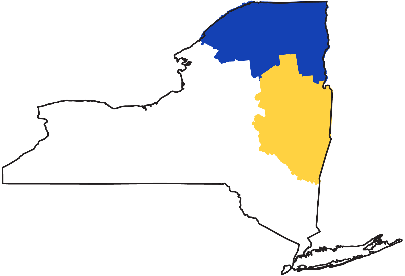 New York State map highlighting the North Country region