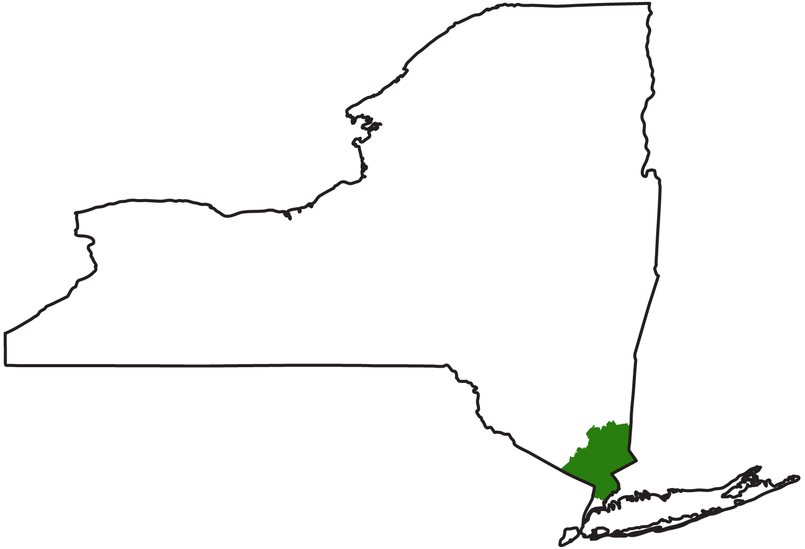 New York State map highlighting the Lower Hudson region