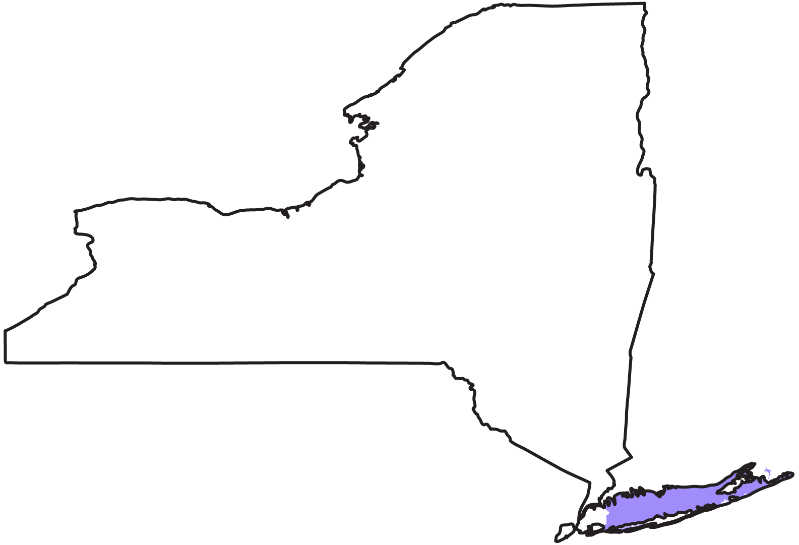 New York State map highlighting the Long Island region