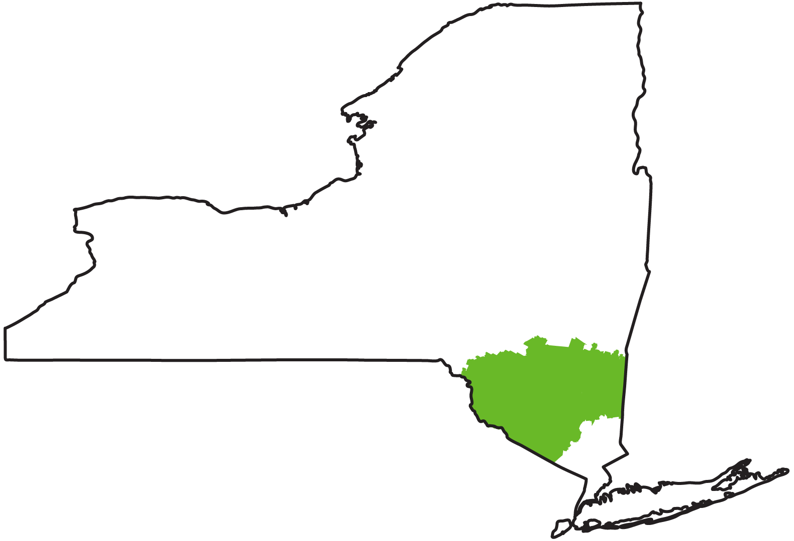 New York State map highlighting the Mid-Hudson region
