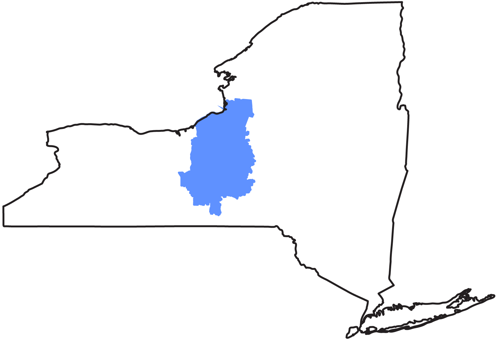 New York State map highlighting the Mid-State region