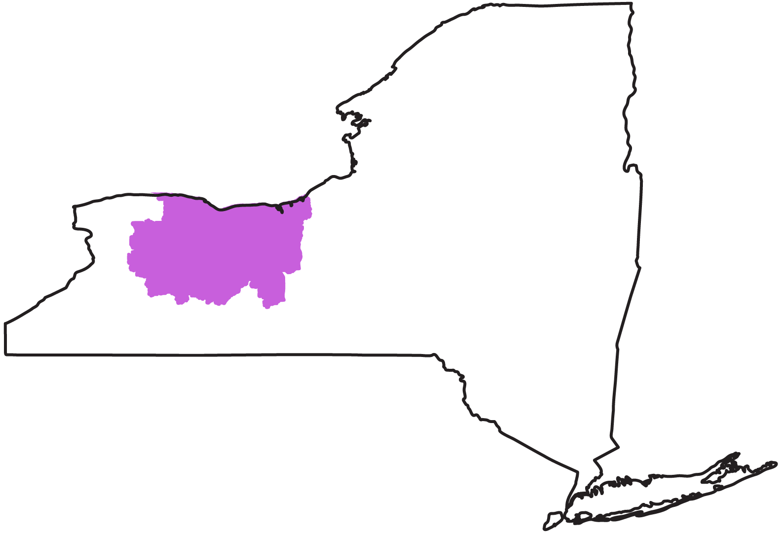 New York State map highlighting the Mid-West region