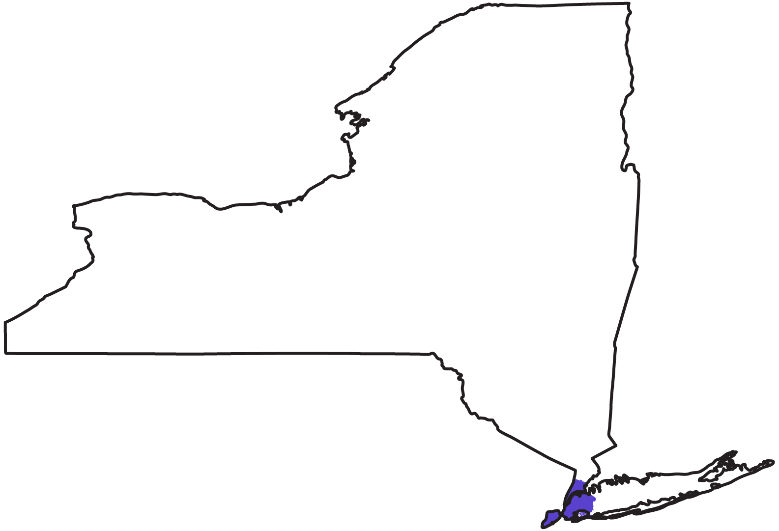 new york state map highlighting the new york city region