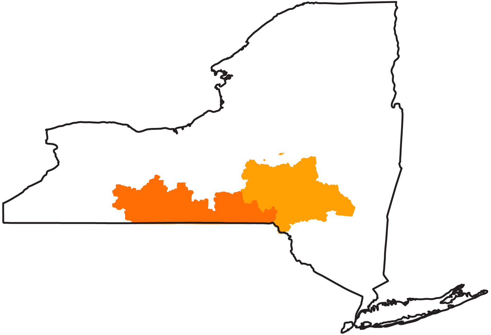 New York State map highlighting the Southeast region