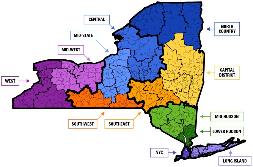 diagram of 12 partnership regions in new york state