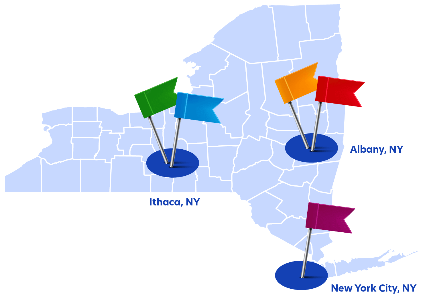 new york state map with markers indicating TAP locations